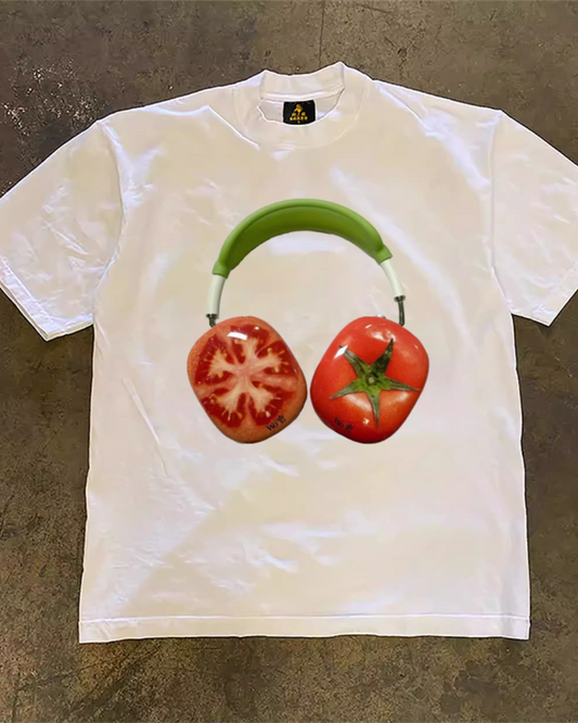 トマトヘッドフォンプリントTシャツ E0013