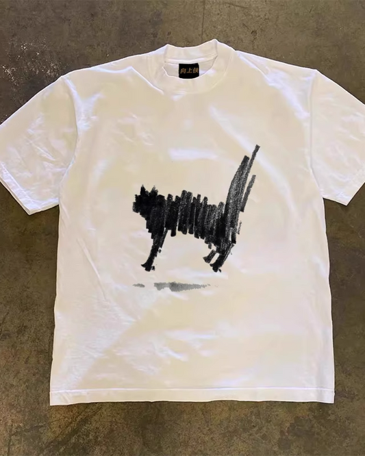 キャットプリントTシャツ E0016