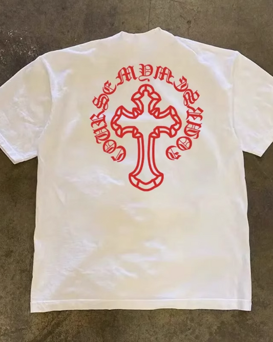 バッククロスプリントTシャツ E0045